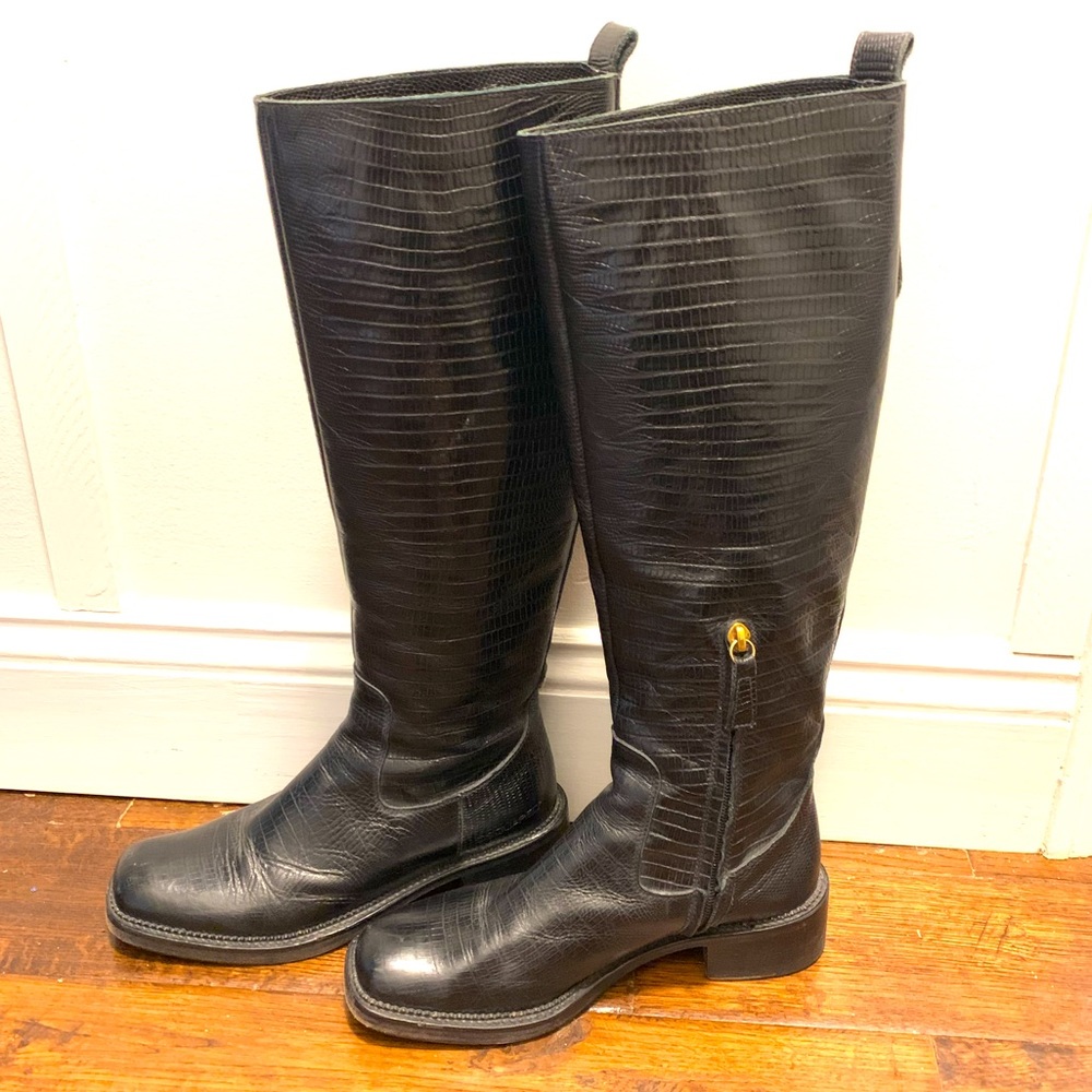 Dsquared2 Black Leather Crocodile Print Boots